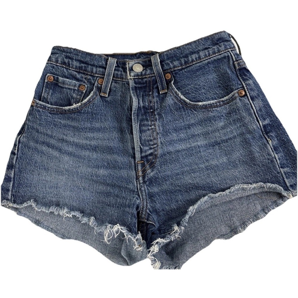 Levis 501 Women Cut Off Jean Shorts Size 24x3 Blue Denim Button Fly Classic